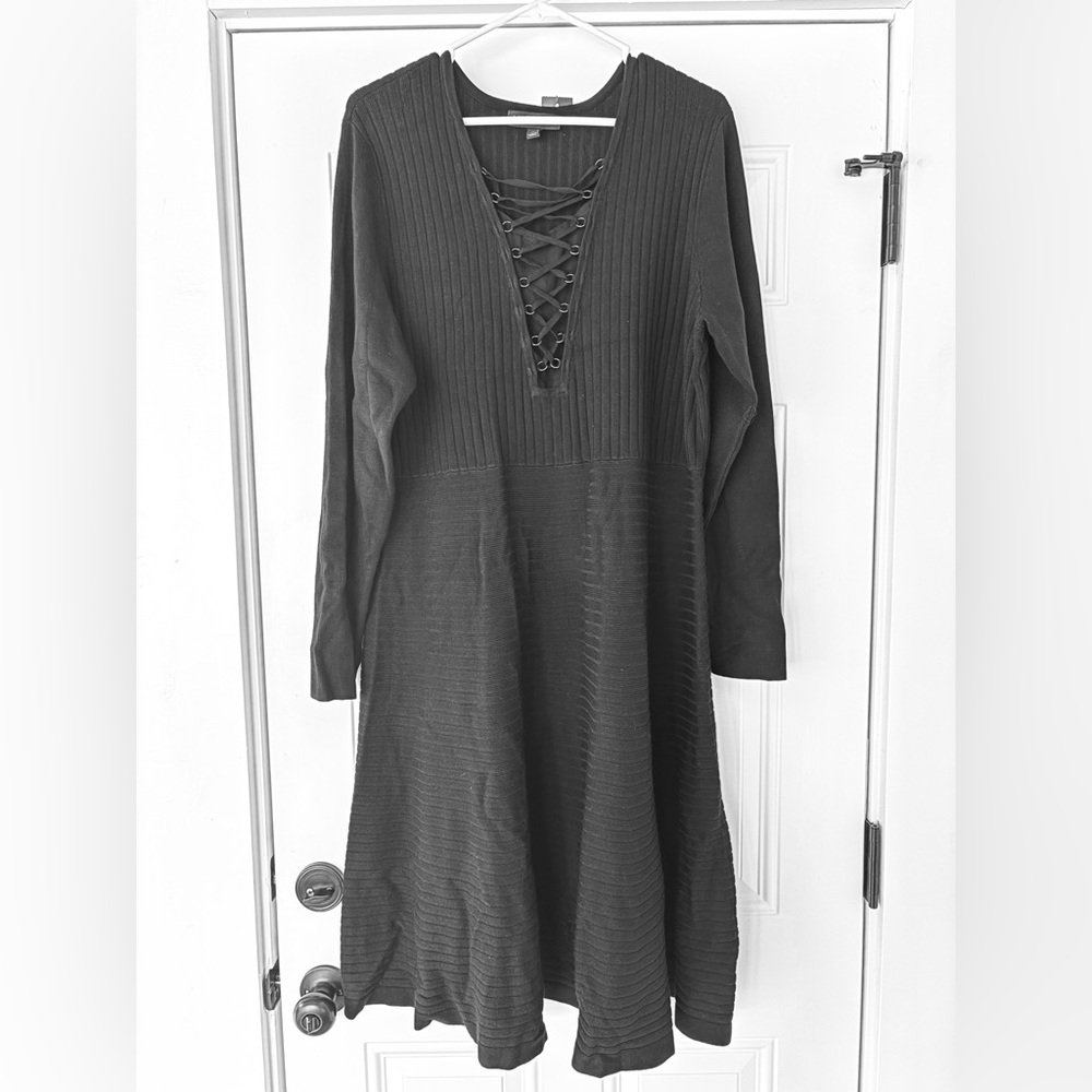 Lane Bryant ribbed knit black long sleeve midi dress w/ corset neck NWT size 20